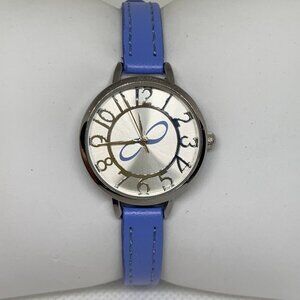 Women’s quartz analog watch 25mm SilverTone tone  blue leather band running